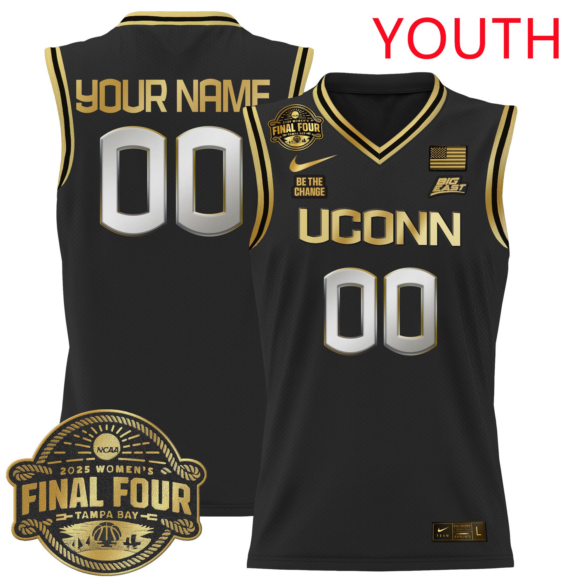 Youth UConn Huskies Black Nike 2025 Big Eat Final Four Patch Lightweight Basketball Custom NCAA Jersey->customized ncaa jersey->Custom Jersey